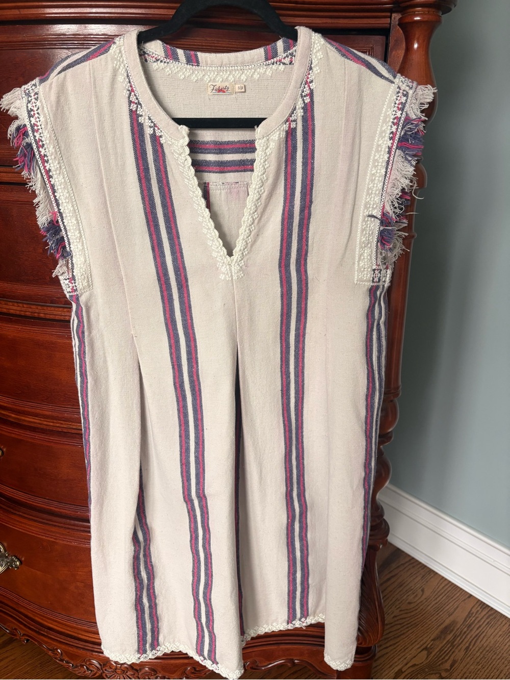 Faherty Cream Sleeveless Tunic with Red/Blue/Cream Stripes